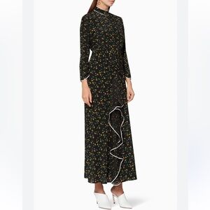 RIXO long sleeve floral dress black long sleeves rushing ruffle size S